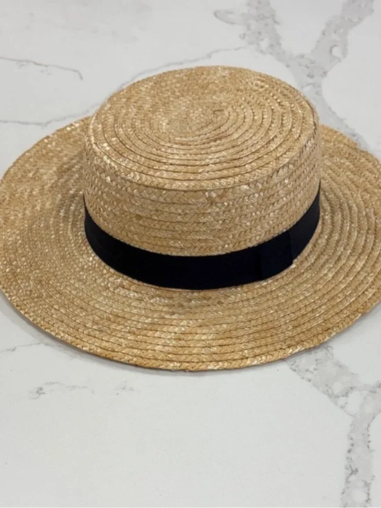 LOFT Tan Straw Hat with Black Ribbon Band - Picture 1 of 4